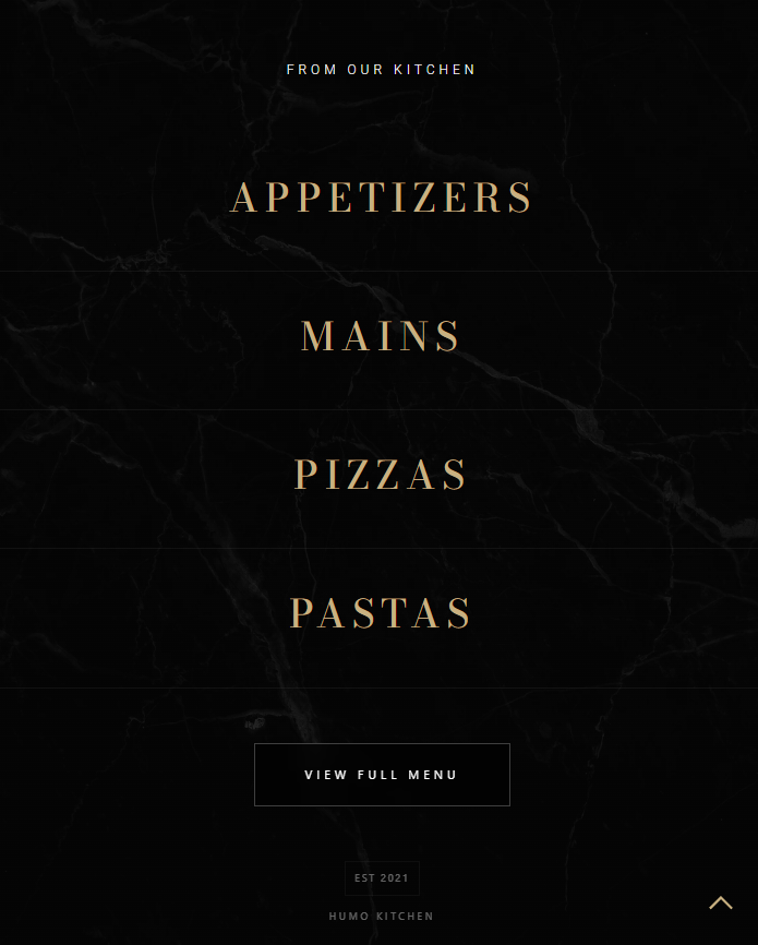 Humo Kitchen menu interface
